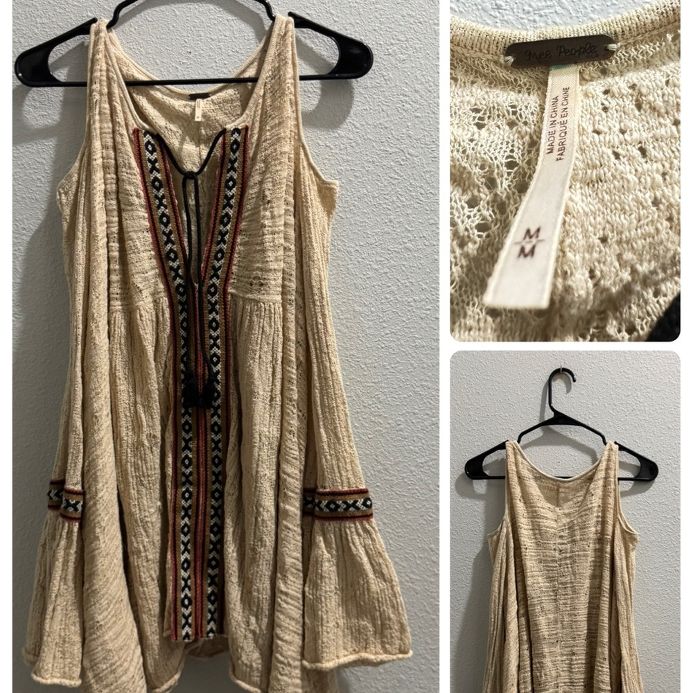 Free People Beige Embroidered Tunic